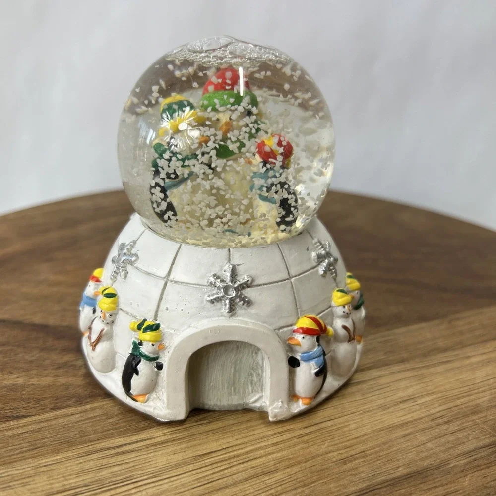 Vintage Debra Jordan Bryan Penguins And Igloo Snow Globe 3.5
